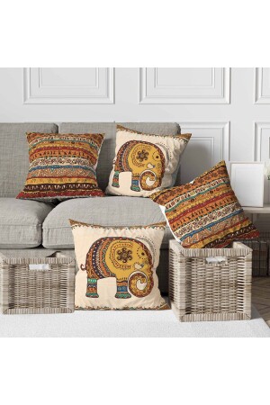 MNZ-أفريقية الفيلة نمط الكريم الخلفية المطبوعة رقميا هدية الأريكة الوسادة القماش القماش مجموعة 4 - Menesahome