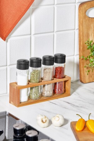 مجموعة MNZ من 4 شاكر الملح والفلفل، شاكر العطور مع منصة خشبية NERO 4 - woodsy