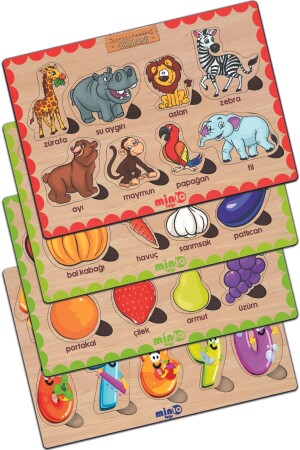 MNZ-خشب حيوان الغابة التركية. +خضروات+فواكه+أرقام مجموعة من 4 لغز التعليم PCK-0179 - minİQ toys