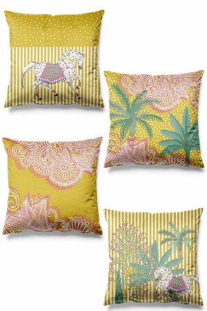 مجموعة MNZ من 4 غطاءات وسادة رمي السود مع نمط بريدل مطبوع مزدوج الجانب - Pilloveland