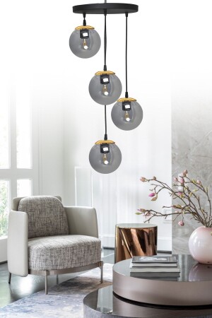 المصابيح المعلقة من MNZ - سلة سوداء 4 قطع ضوء زجاج مدخن SEF152 - ŞL Şef Light