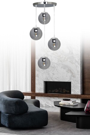 المصابيح المعلقة من MNZ الفضة 4 قطع شعلة زجاجية مدخنة SEF154 - ŞL Şef Light
