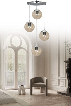 المصابيح المعلقة من المنتصف (MNZ) الصندوق الفضي 4 قطع عسل زجاجي الشمعة SEF154 - ŞL Şef Light