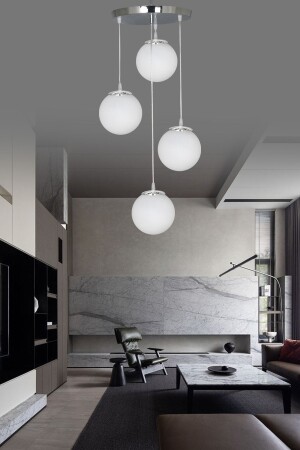 مكنسة مصباح مرفقة من الـ MNZ الفضة 4 قطع ضوء زجاج أبيض - Şl Şef Light