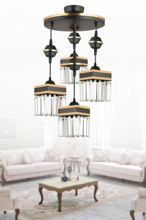 مكنسة مصباح العلق الأسود من MNZ مع 4 حجارة بلورية و شريط صفراء مربع فاخرة الشنابل TYC00750048724 - Genel Markalar