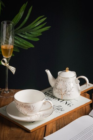 MNZ-خريف 4 قطعة شجرة الحياة نمط شاي و كوب قهوة + مجموعة من نقانق الشاي البورتسلان - Vadi