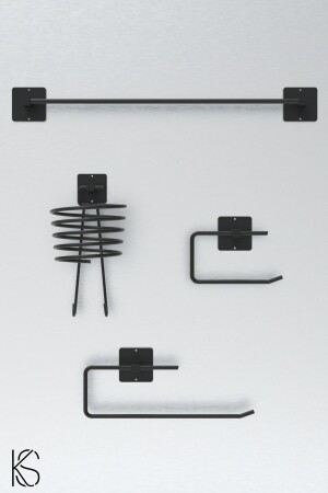 MNZ-المرصصص 4 قطع جفاف نفخ أسود معلقة منشفة رف WC دورة المياه حامل ورق الملفات حامل منشفة الحمام مجموعة - Kilinç Store