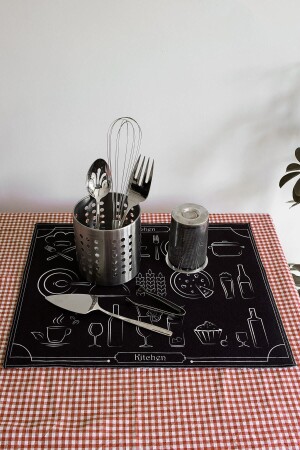 مقعد جفاف الأطباق المطبوع من طراز MNZ 46x36 سم غطاء الأطباق الجفاف Mf-060 الأسود - Hamur