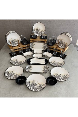 طعام الإفطار المطبوع على طراز MNZ طقم 47 قطعة لـ 12 شخصاً - Keramika