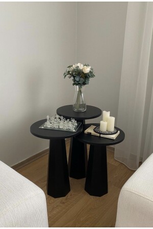 طاولة قهوة من الفطر من لليوم MNZ (مجموعة ثلاثية سوداء (47-52-57 سم) طلاء اللاكة الجودة المتميزة kupp-0036 - kuppdesign