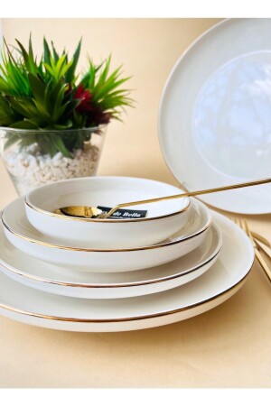 MNZ-بيضاء عصرية 48 قطعة الخزف عشاء مجموعة 12 شخصية الذهب TR3138 - CASA DE BELLA