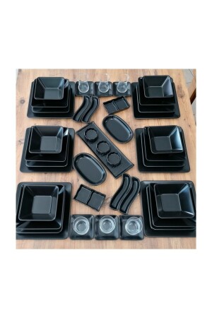 مجموعة طعام MNZ 48 قطعة لـ 6 أشخاص متساوية سوداء dmt202000048 - Demet Çeyiz