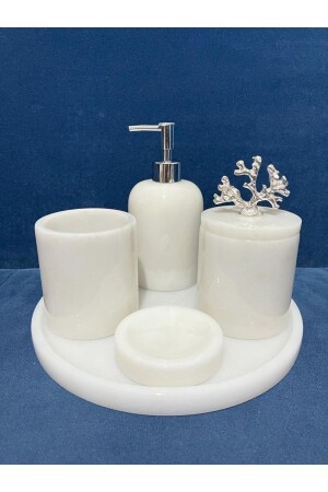 مجموعة حمام من الرخام الأبيض من MNZ 5 قطع 0718716960784 - ATAY MERMER TASARIM