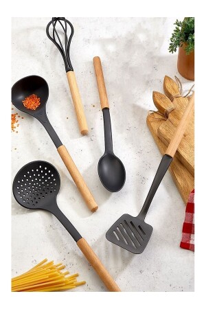 MNZ-عملية 5 قطع مضادة للنيران غير القابضة البامبو المقبضات تيفلون الخدمة مجموعة 180 درجة مستدامة الخدمة مجموعة عرض - Lagabya