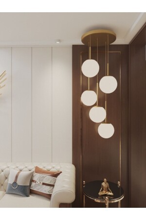 كرة مصباح معلقة MNZ شمعية بيضاء 5 كوكب الزجاج ، القديمة القابلة للصمود القصوى المصباح الحديث التصميم المرن 5 سلاسل - avizade