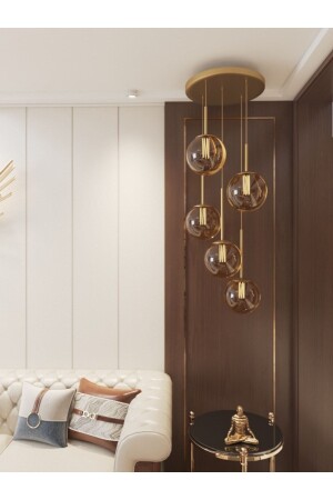 كرة مصباح معلقة MNZ شمعة العسل لون العسل 5 قطع زجاجية ، قديمة قابلة للصمود القصوى مصباح تصميم حديثة معقلي 5 سلاسل - avizade