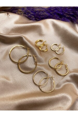 ألوان من الذهب من MNZ 5 أزواج و 5 أقراط في الحجم المختلف - Eylülün Takısı