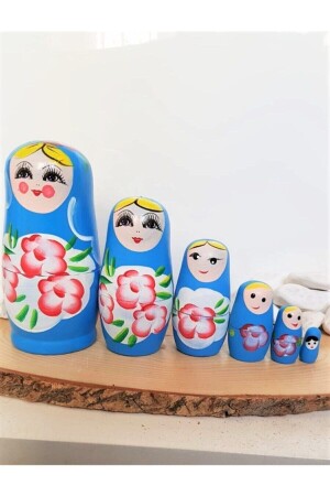 MNZ الخشبية 5 قطع عُش ماتيروشكا الدمية الزرقاء - Jetcom