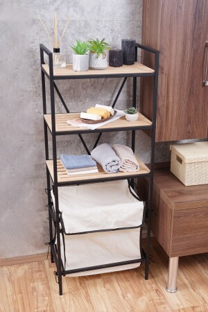 MNZ-المعدني الخشب الديكورية 5-رف غسيل السلة حمام منظمة الحمام حامل الحمام حامل الصابون رف متعددة الأغراض MDS5SMRF006 - Mudesa