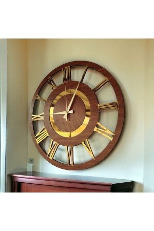 MNZ-سوداء و لون الجوز هدية زينة خشبية في المنزل ساعة الجدار مع أرقام ذهبية 50 سم - Aa Shop