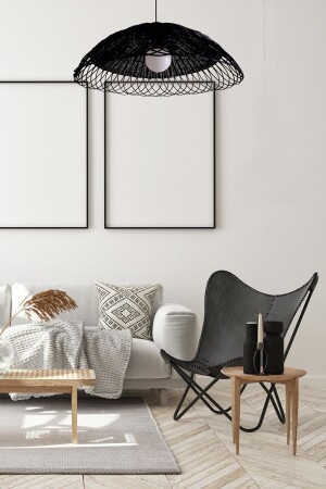 MNZ-راتان، بامبو، ويكر مصباح معلق شمعة سوداء قطر: 50 سم - Belkıs Rattan