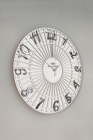 النمط المخطط من MNZ أبيض و فضي 50 سم ساعة الجدار الآلية الصامتة YNR50x50 - aSSe Tasarım