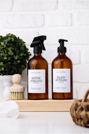 زجاجات زجاجية من الألمبار ذات علامة MNZ مع مقعد خشبي ومطهر للغسيل والطبخ ومبرشة، 500 مل AFBM - LALEZEN HOME