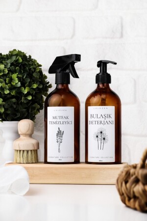 مقعد من الخشب من MNZ ، الفرشاة ، الزهور ، غسيل الأطباق ومنظف المطبخ زجاجة زجاجية مع علامة 500 مل AFBM - LALEZEN HOME