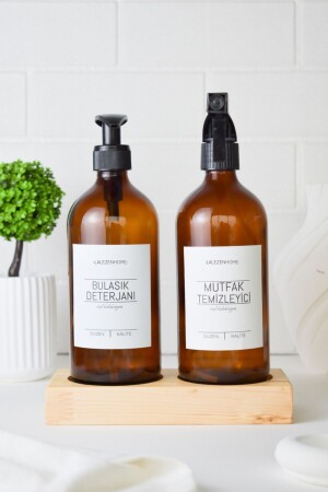 مقعد من الخشب من طراز MNZ مضغوط الأطباق ومنظف المطبخ مع علامة زجاجة زجاجية من النمر 500 مل Stand0011 - LALEZEN HOME