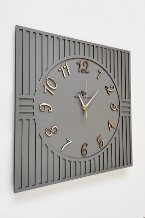 خط MNZ- مربع نمط الأرقام التركية الأنتراكيت والذهب الديكورية الأسود والفضة 50x50 سم ساعة الجدار KTR50x50 - aSSe Tasarım