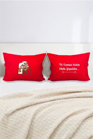 MNZ- عاشوا سعداء للأبد بعد قضية الوسادة الزخرفية المزدوجة 50x70 سم - حمراء hdynza2024100215 - Hediyenza