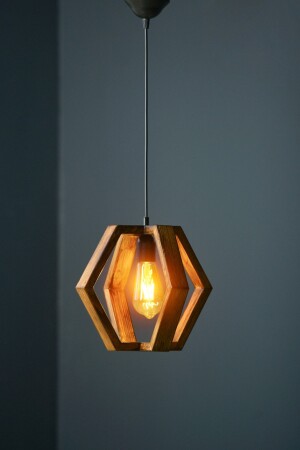 قفس هندسي خشبي طبيعي من قاعدة MNZ - شمعة معلقة واحدة 56161255 - Antik House