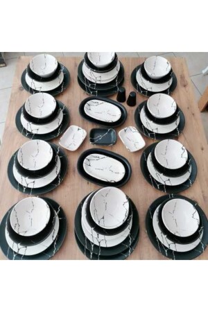 مجموعة طعام MNZ 57 قطعة لـ 12 شخصا نمط سمبور أسود متين dmt202057 - Demet Çeyiz