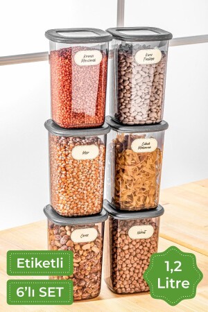 حاوية تخزين الطعام مربعة مع علامة MNZ مجموعة من 6 حجم متوسط 1.2 لتر انتراكيت VNVFOLY6L12L - Vienev