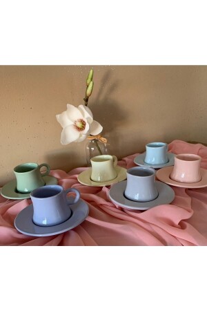 كوب قهوة من سيراميك ملون من طراز MNZ لـ 6 أشخاص 1891 - Akkoyunlu home