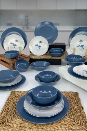 مجموعة من طعام العشاء من طراز MNZ لـ 6 أشخاص 24 قطعة زرقاء EGEM001 - Keramika