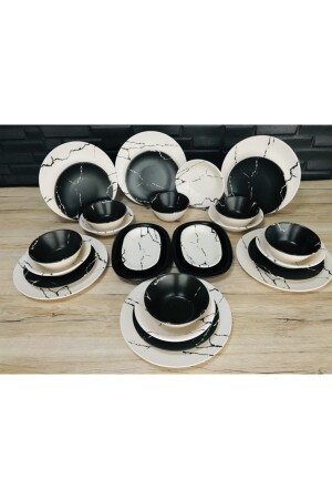 مجموعة الطعام من طراز من المرمار من طراز MNZ لـ 6 أشخاص 28 قطعة من الجرانيت الأسود - Keramika