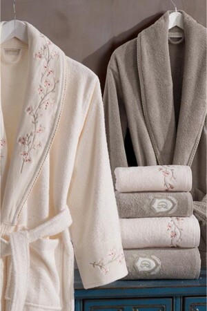 ملابس حمام من القطن من الخشية من MNZ مجموعة 6 قطع كريم الزهرة - بيج 8681663007388 - Dantela