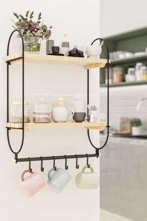 MNZ-المطبخ رف كوب شنجر كوب قهوة كوب كوب شنجر المنظمة 6 حلقات المنظمة رف خشبية A01 - Bino