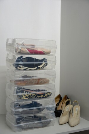 صندوق تخزين الأحذية من MNZ - صندوق تنظيم حاويات الأحذية المرأة الشفافة 6 قطع - Biedda