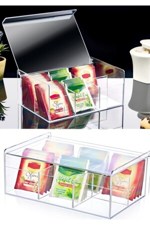 صندوق الشاي من طراز MNZ 6 قطع معغرفة حاوية تخزين أكياس الشاي من الأعشاب مع غطاء - Genel Markalar