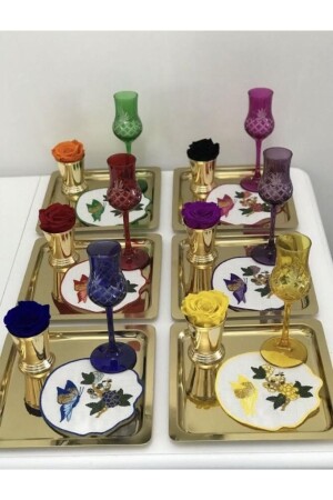 MNZ- مجموعة من 6 فخمة Goldkare فولاذ المقاوم للصدأ التيتانيوم القهوة والشاي، العرض الديكورية خدمة الصندوق 21x21 سم M - Mira züccaciye