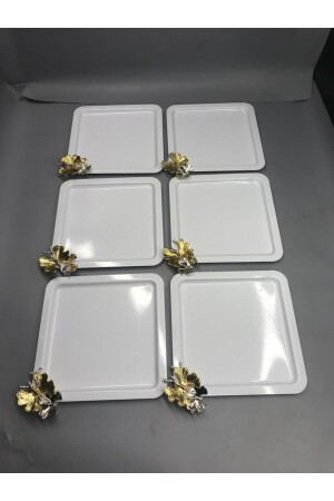 MNZ-الصدأ المقاوم للصدأ مربع 6-قطعة قهوة بيضاء، الشاي، عرض أزياء الخدمة الصندوق مع لوازمات الفراشة الفاخرة M - Mira züccaciye