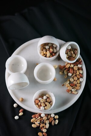 ملعقة من الرخام الطبيعي باللون الأبيض المزخرف MNZ، وعلبة الخدمة و 6 أكواب العشاء - MIARIK DESIGN & DEKORASYON