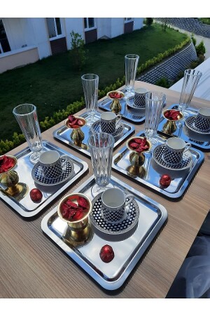 MNZ-الصدأ المقاوم للصدأ مربع 6 قطع شاي قهوة خدمة الصندوق دون الملحقات - Süslühome