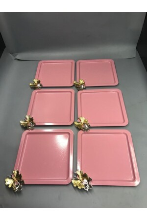 MNZ-الصدأ المقاوم للصدأ مربع 6 قطع ليلك القهوة والشاي، العرض الديكورية خدمة الصحن مع لوازم التفريج الفاخرة - Mira züccaciye