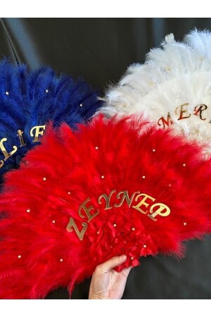 مروحة العروس من قِبل (MNZ) الأحمر 60*35 سم - ليلة الحنطة - ليلة البكالوريت - ليلة الحنطة - مروحة ريش خشبية - - Tan Event