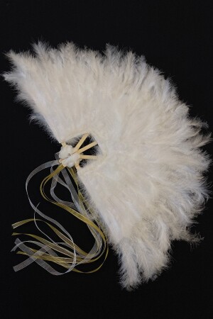 مروحة العروس البيضاء من MNZ - مروحة الحن مع ريش خشبية - مروحة ختان العروس - مروحة حجم كبير 60*35 - Zeymerade