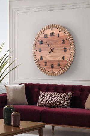 ساعة جدارية كبيرة مزخرفة من الخشب (MNZ) 60*60 سم) PRA-2104087-5827 - Genel Markalar