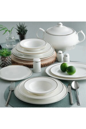 MNZ-مذهل البلاتين 62 قطعة العظام الخنزير العشاء مجموعة Gbsh61yt226 العظام العشاء مجموعة - Güral Porselen